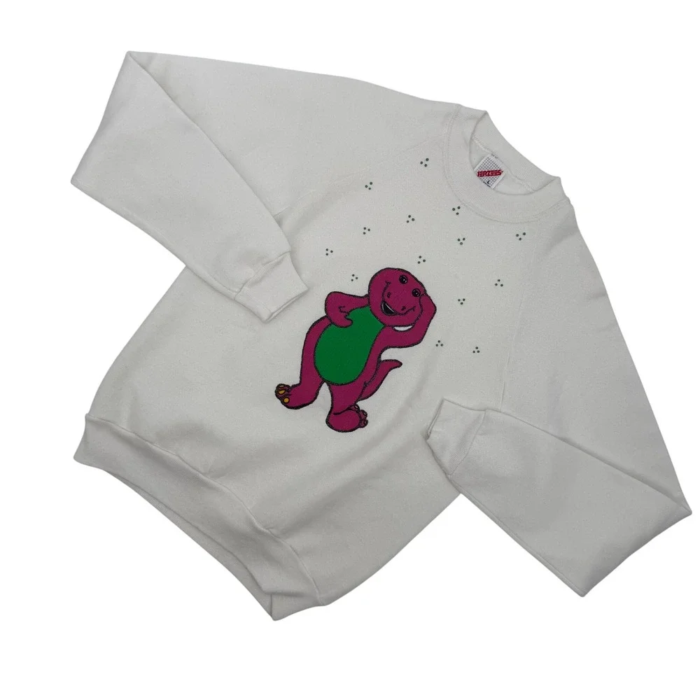 Vintage‎ 80's Jerzees Kids Large Barney the Dinosaur Graphic Crewneck Sweatshirt